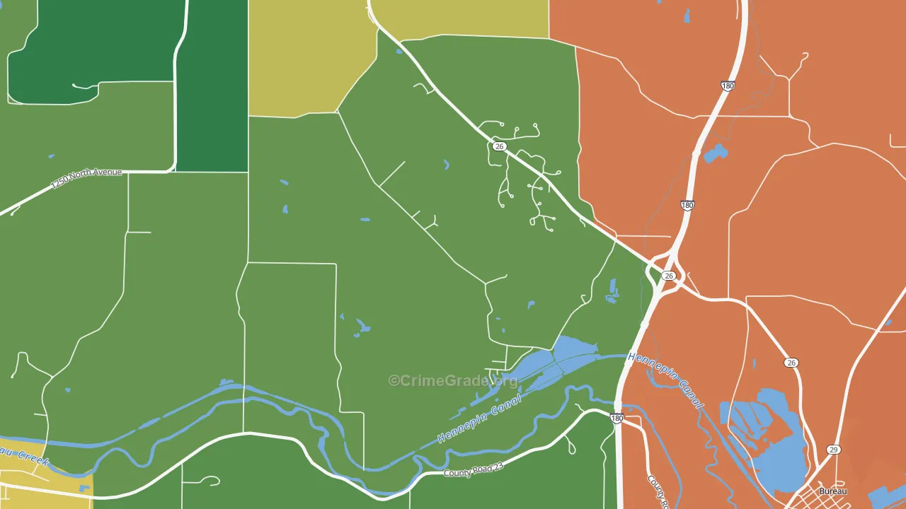 Bureau, IL Map of Robbery Rates