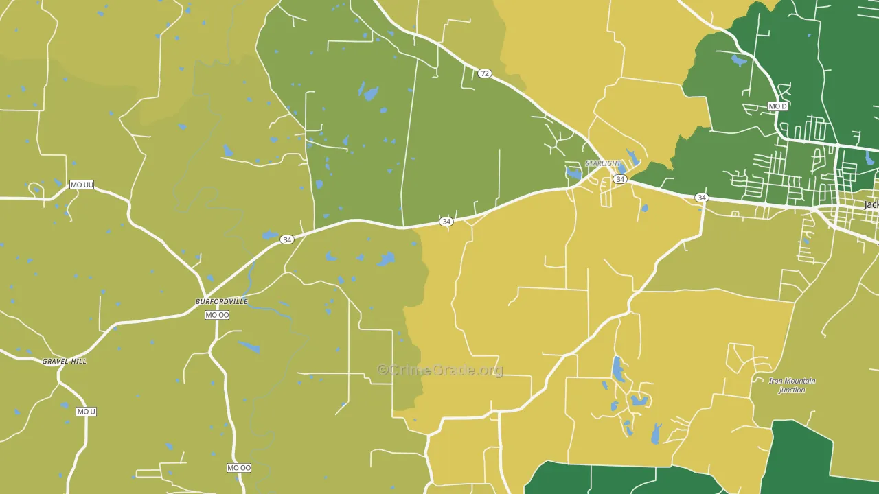 Burfordville, MO Map of Robbery Rates