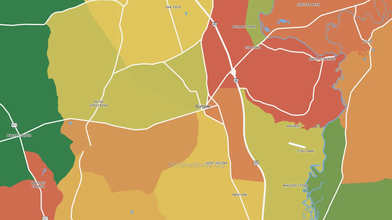 Burgaw, NC Map of Robbery Rates