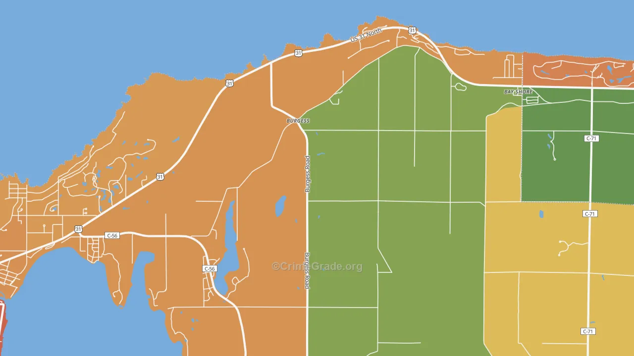 Burgess, MI Map of Robbery Rates