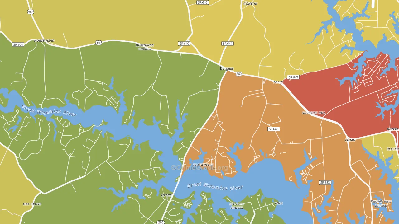 Burgess, VA Map of Robbery Rates