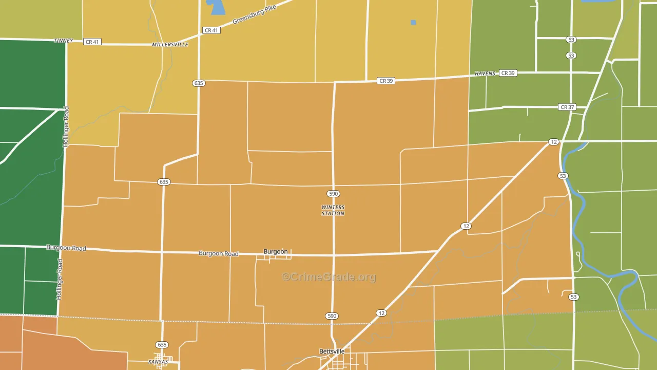 Burgoon, OH Map of Robbery Rates