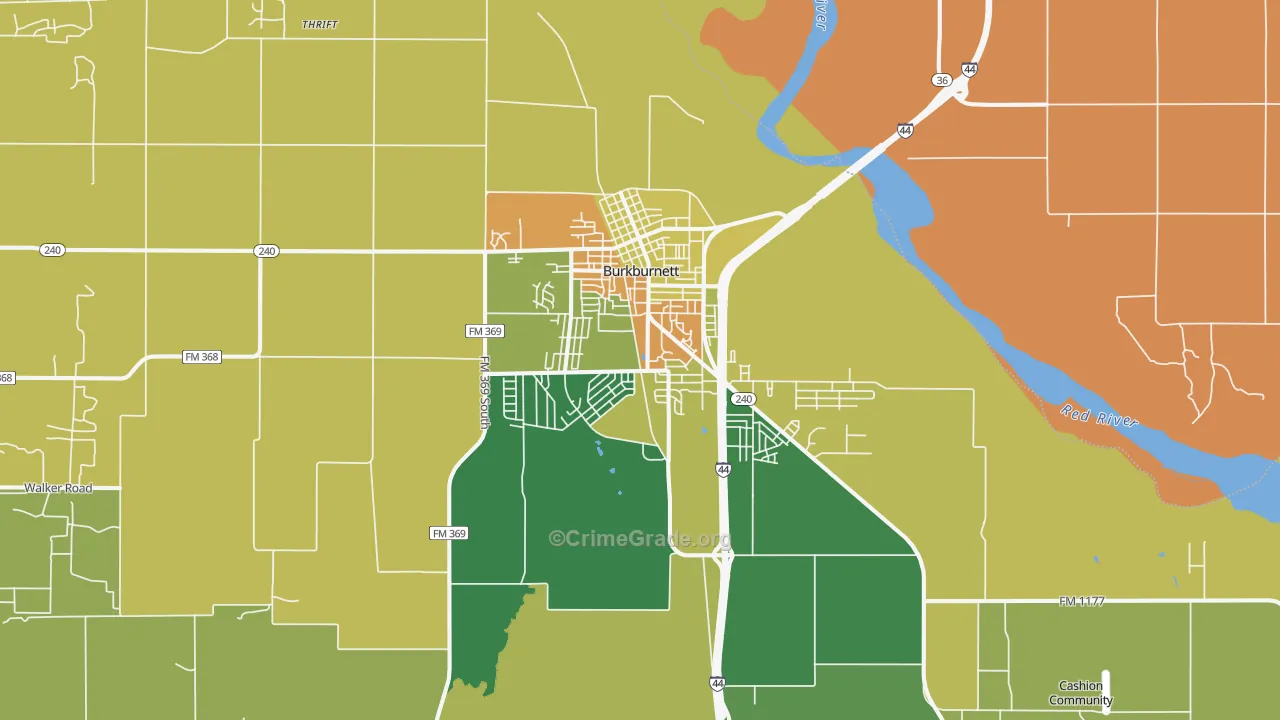 Burkburnett, TX Map of Robbery Rates
