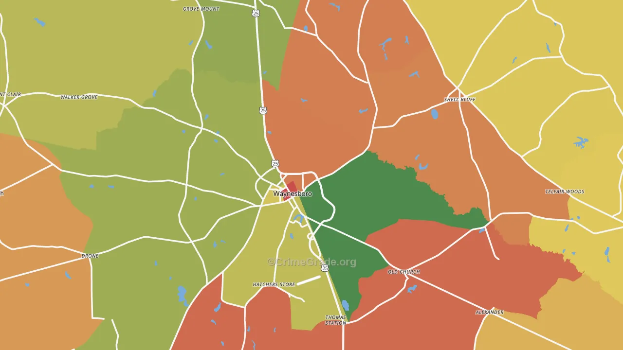 Burke County, GA Map of Robbery Rates