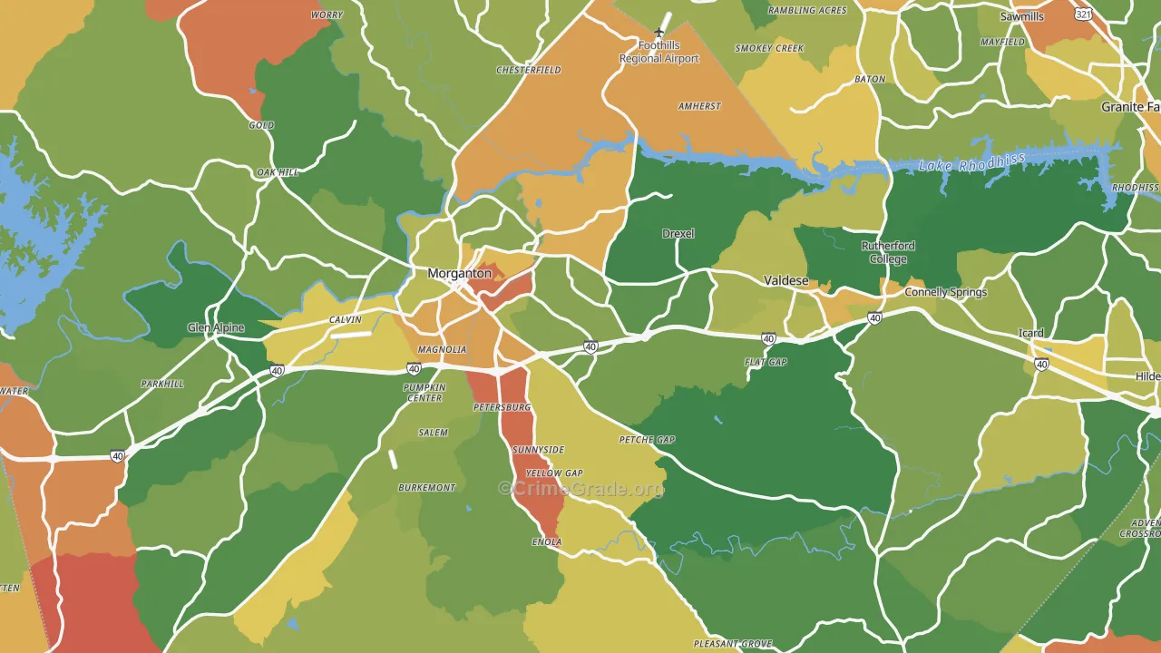 Burke County, NC Map of Robbery Rates