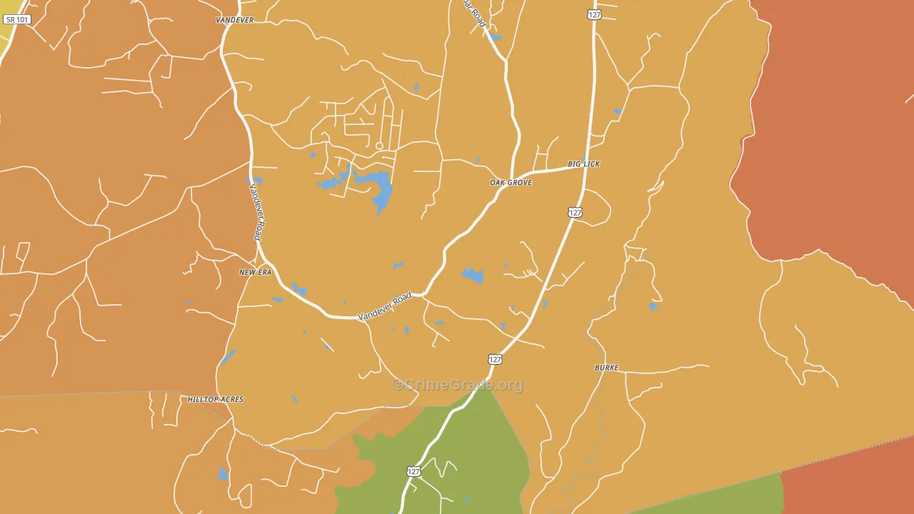 Burke, TN Map of Robbery Rates