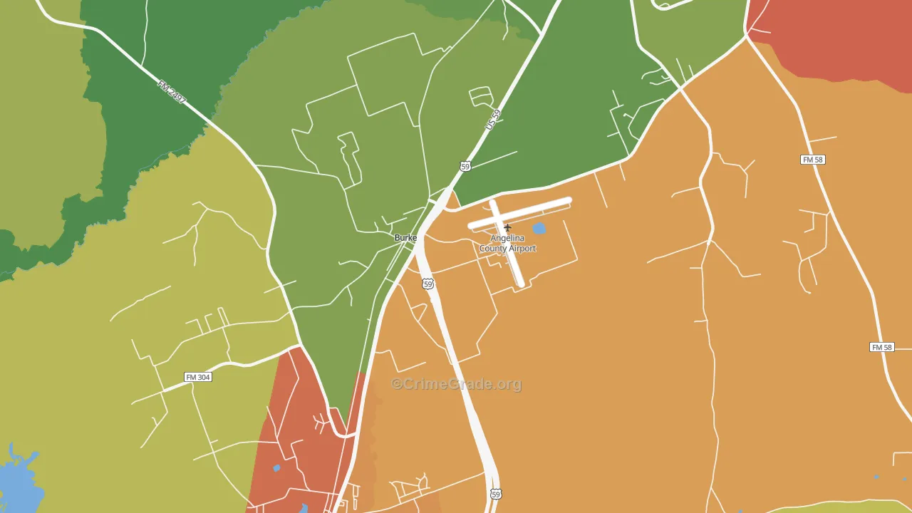Burke, TX Map of Robbery Rates