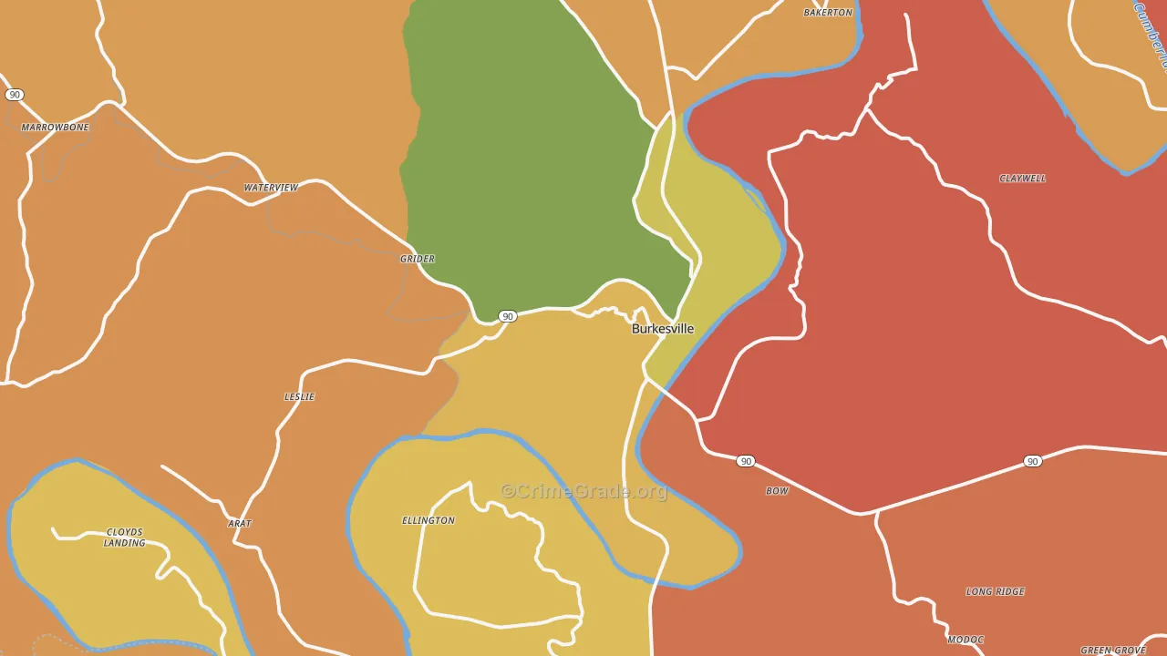Burkesville, KY Map of Robbery Rates