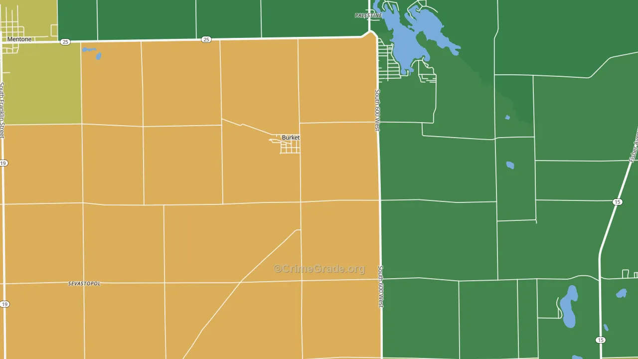 Burket, IN Map of Robbery Rates