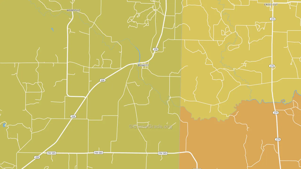 Burkett, TX Map of Robbery Rates