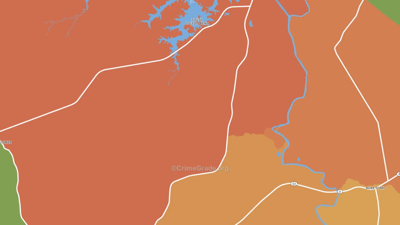 Burkeville, TX Map of Robbery Rates