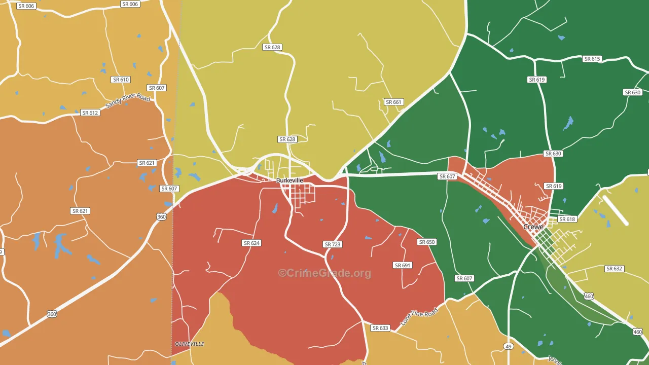 Burkeville, VA Map of Robbery Rates