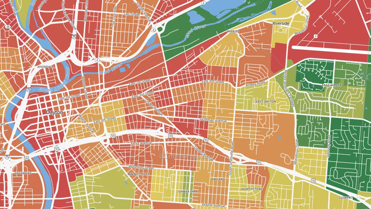Burkhardt, Dayton, OH Map of Robbery Rates