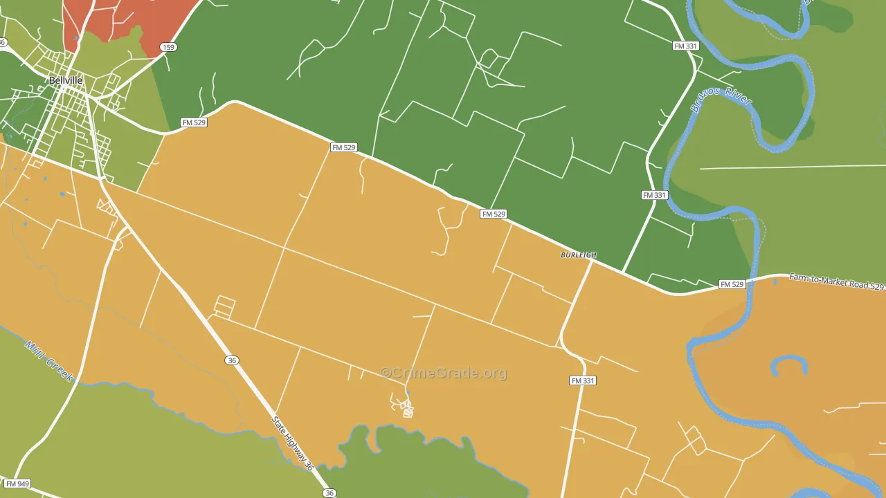 Burleigh, TX Map of Robbery Rates