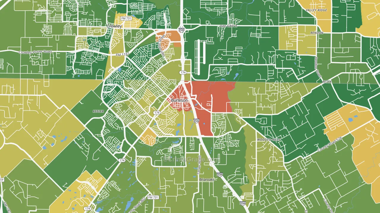 Burleson, TX Map of Robbery Rates
