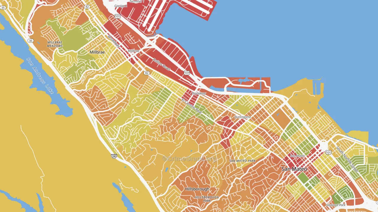 Burlingame, CA Map of Robbery Rates