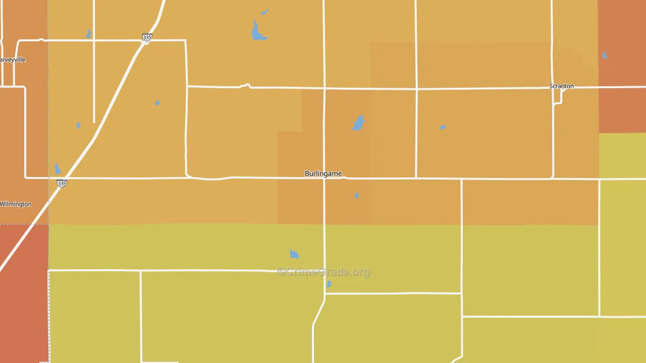 Burlingame, KS Map of Robbery Rates