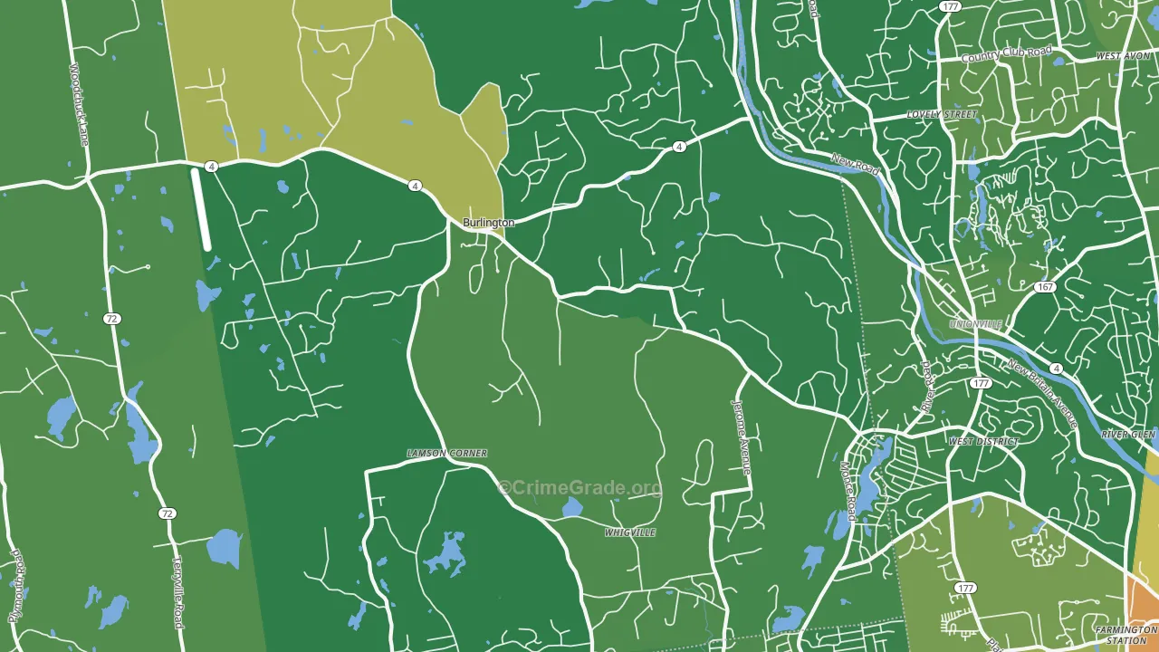 Burlington, CT Map of Robbery Rates