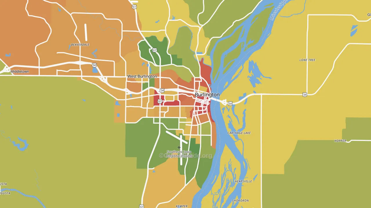 Burlington, IA Map of Robbery Rates