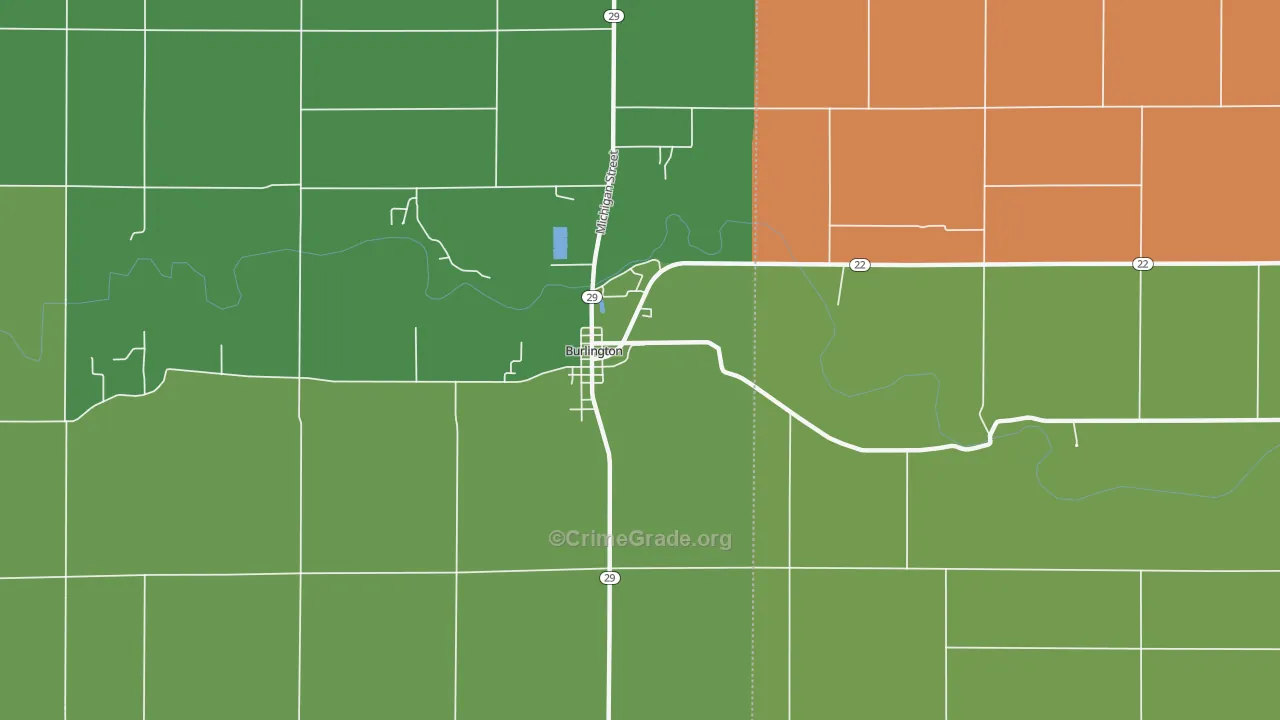 Burlington, IN Map of Robbery Rates