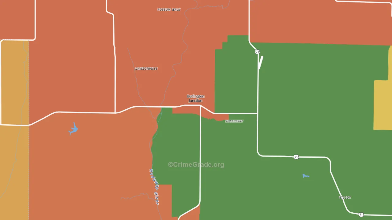 Burlington Junction, MO Map of Robbery Rates
