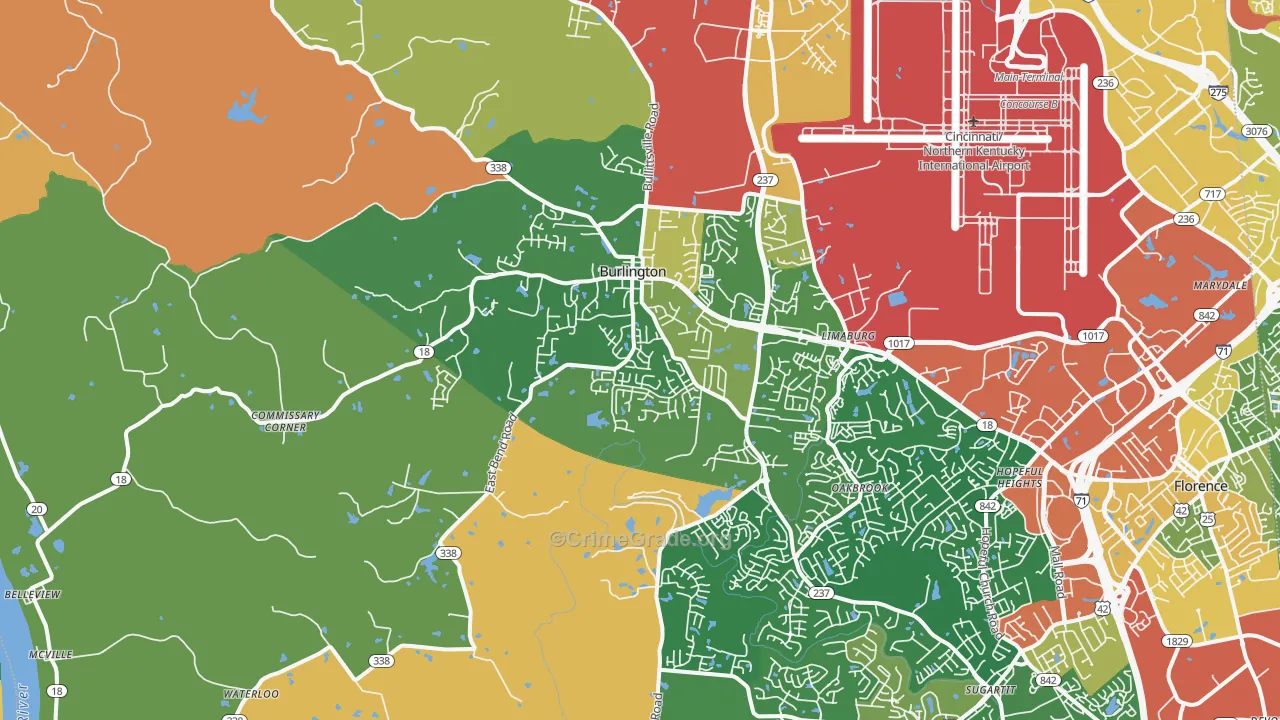Burlington, KY Map of Robbery Rates