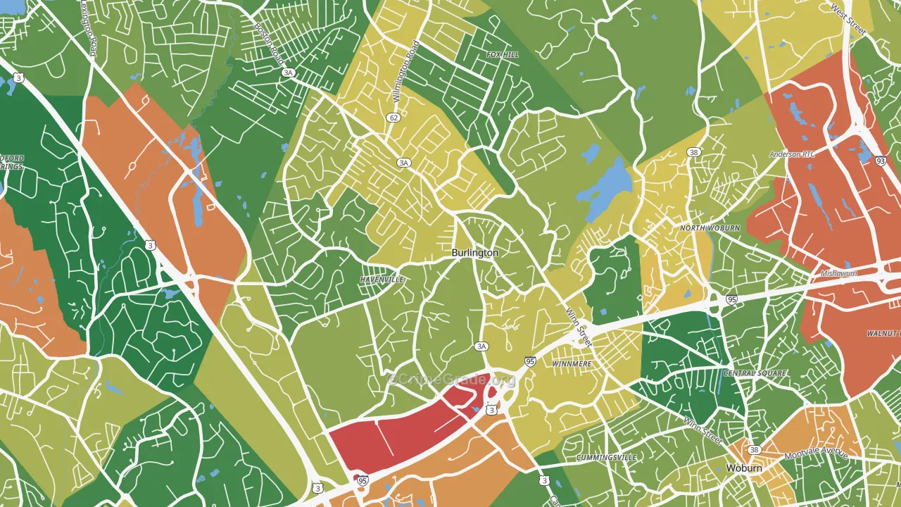 Burlington, MA Map of Robbery Rates
