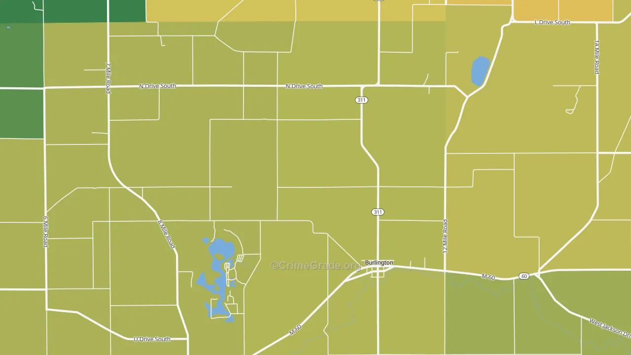 Burlington, MI Map of Robbery Rates