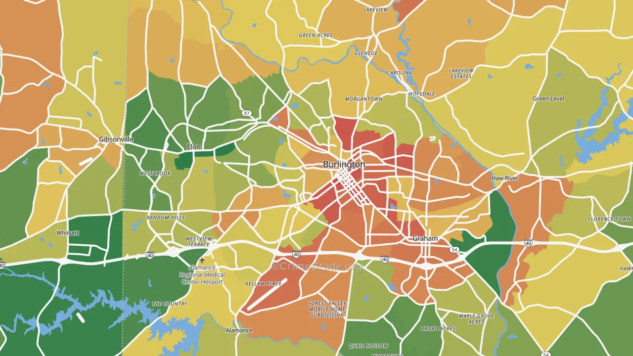 Burlington, NC Map of Robbery Rates