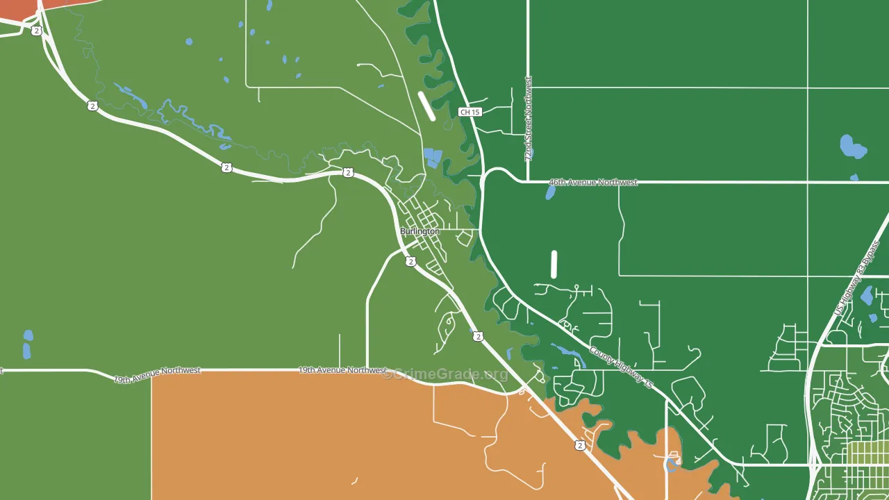 Burlington, ND Map of Robbery Rates