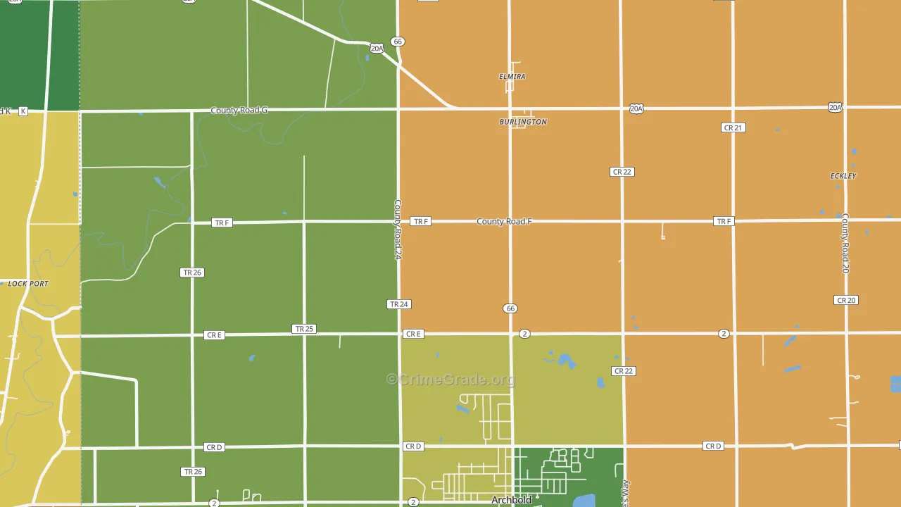 Burlington, OH Map of Robbery Rates