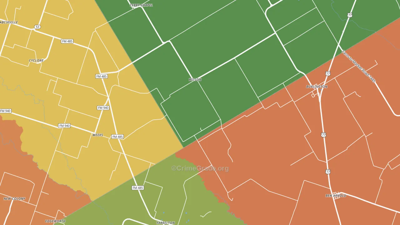 Burlington, TX Map of Robbery Rates
