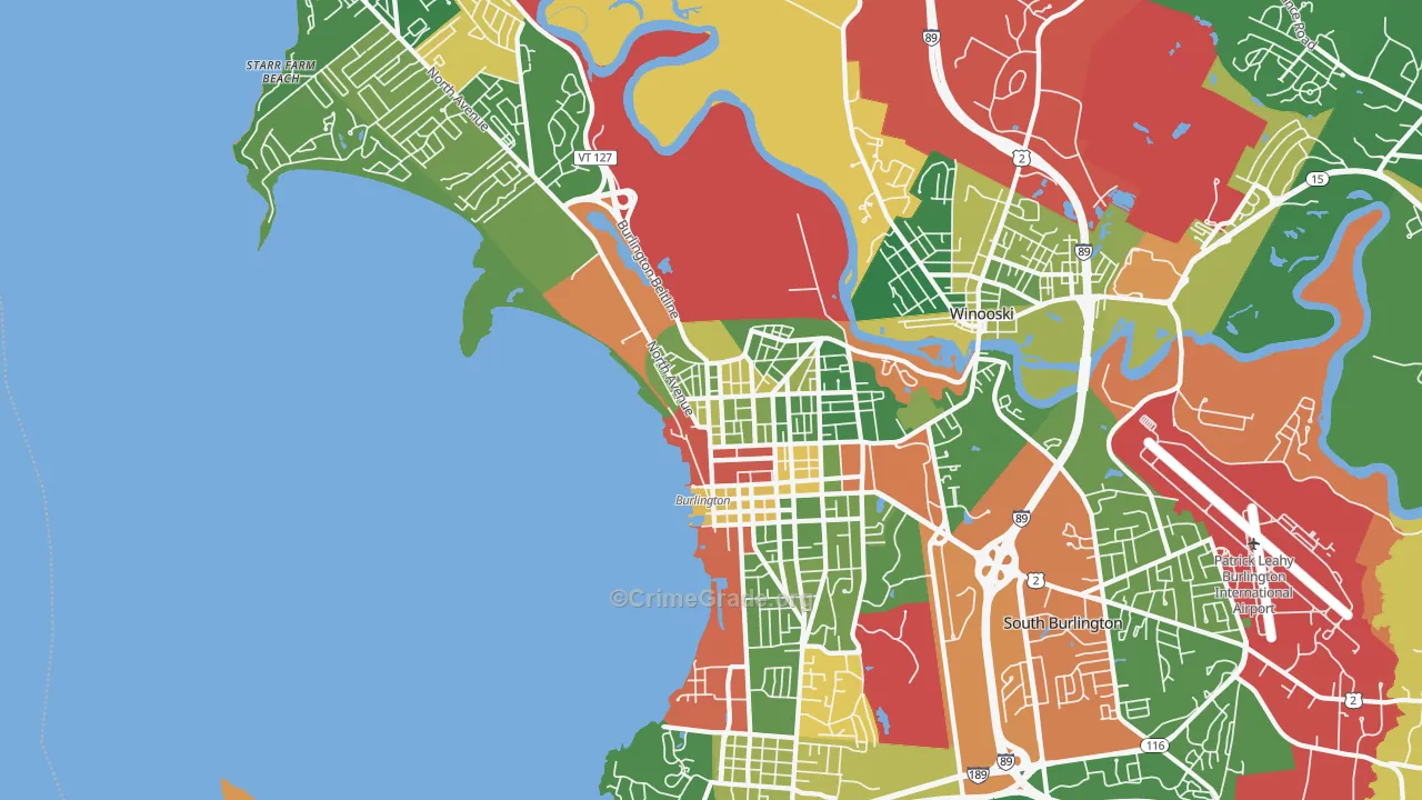 Burlington, VT Map of Robbery Rates