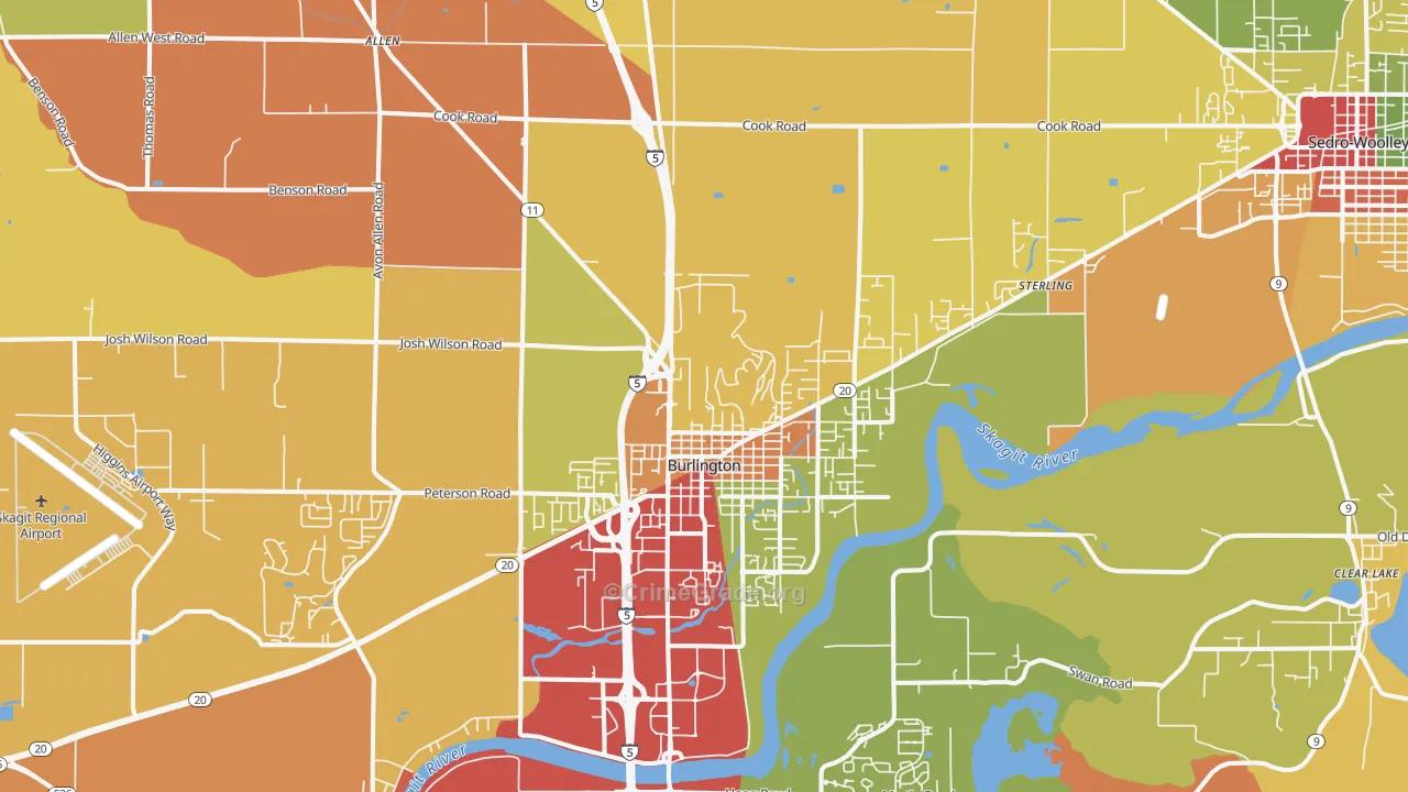 Burlington, WA Map of Robbery Rates