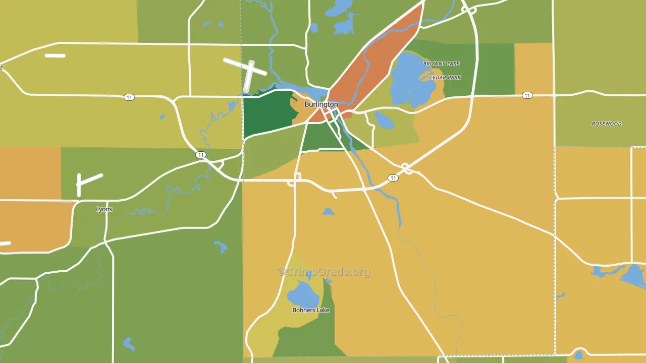 Burlington, WI Map of Robbery Rates