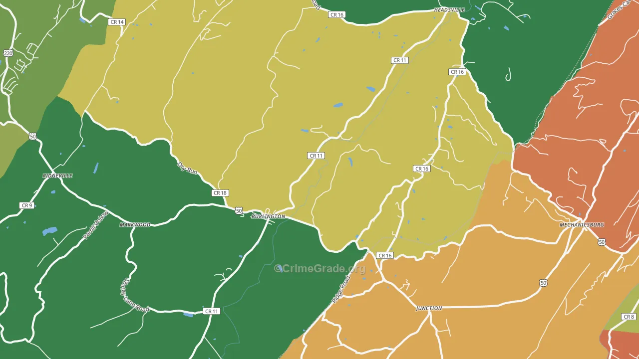 Burlington, WV Map of Robbery Rates