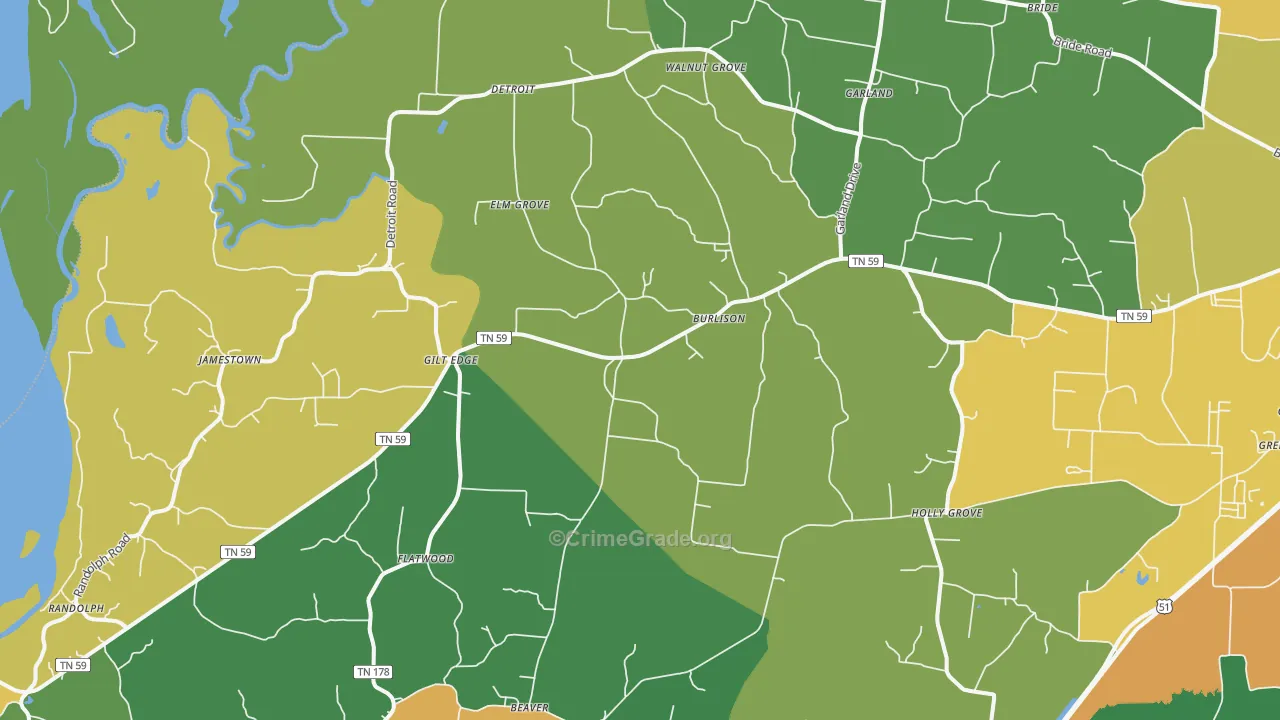 Burlison, TN Map of Robbery Rates