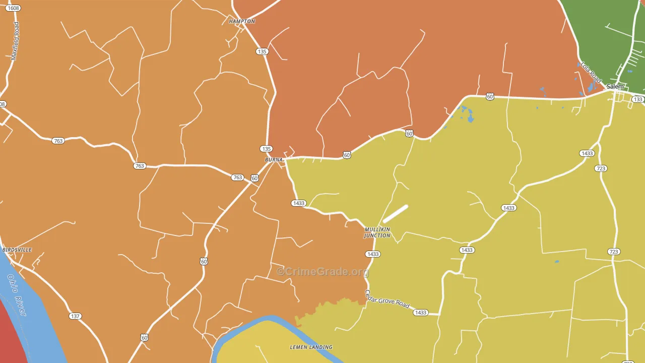 Burna, KY Map of Robbery Rates