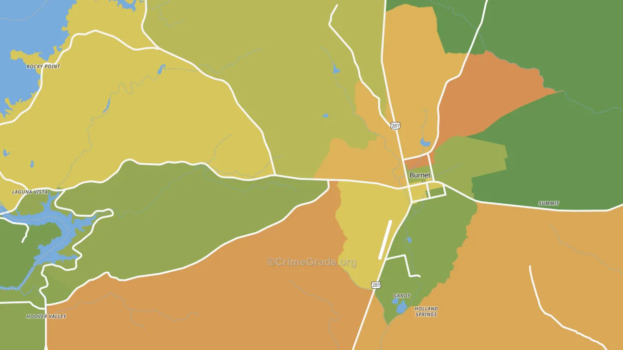 Burnet, TX Map of Robbery Rates