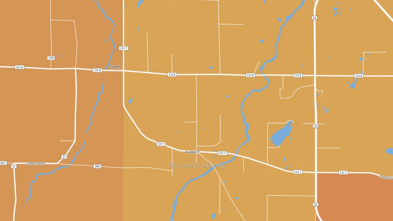 Burnett, MN Map of Robbery Rates