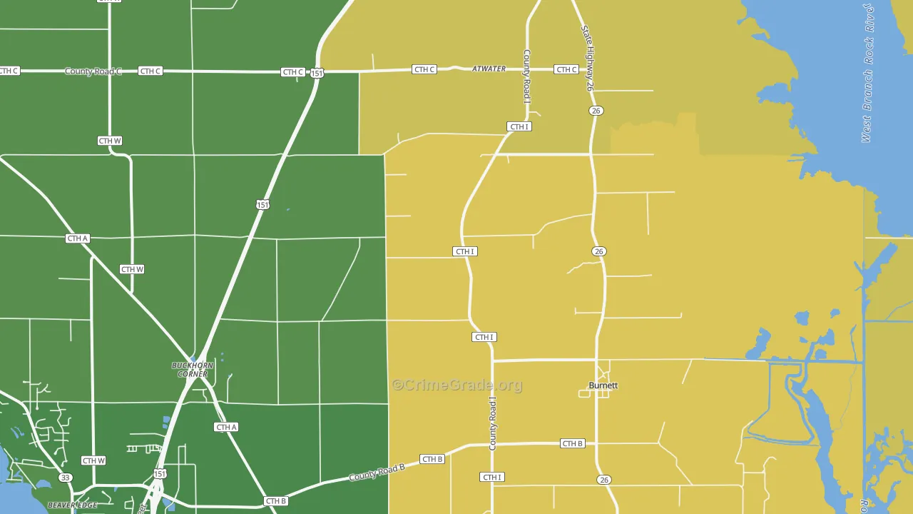 Burnett, WI Map of Robbery Rates