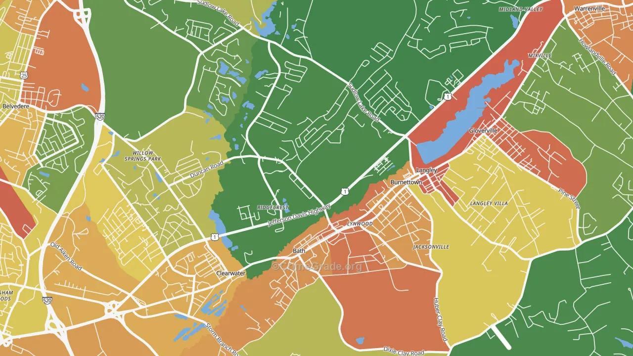 Burnettown, SC Map of Robbery Rates