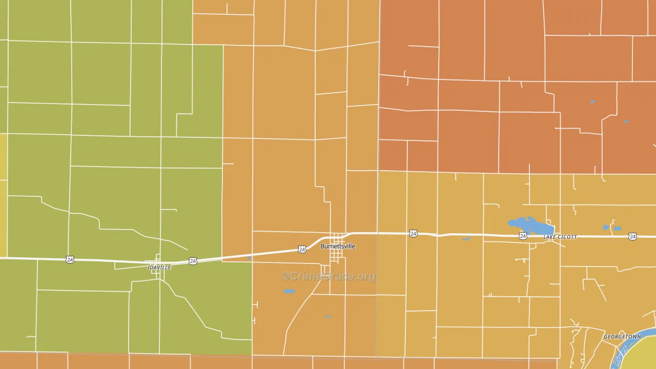 Burnettsville, IN Map of Robbery Rates