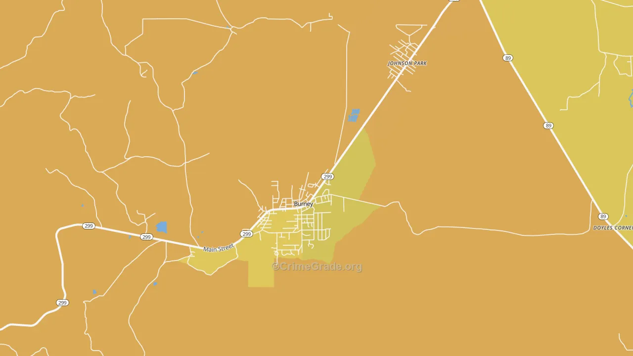 Burney, CA Map of Robbery Rates