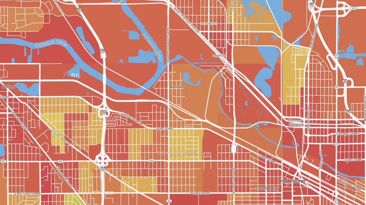 Burnham, IL Map of Robbery Rates