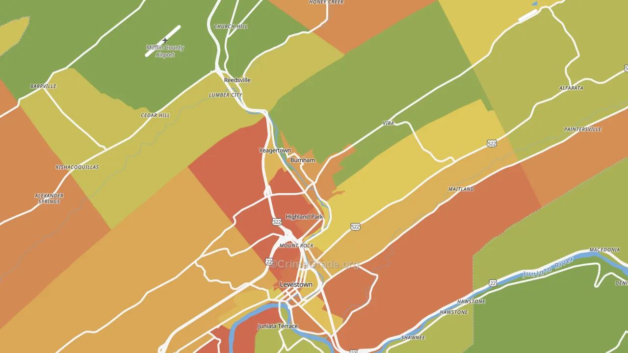 Burnham, PA Map of Robbery Rates