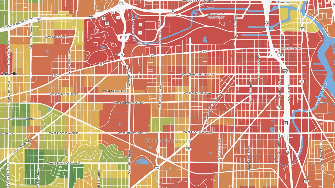 Burnham Park, Milwaukee, WI Map of Robbery Rates