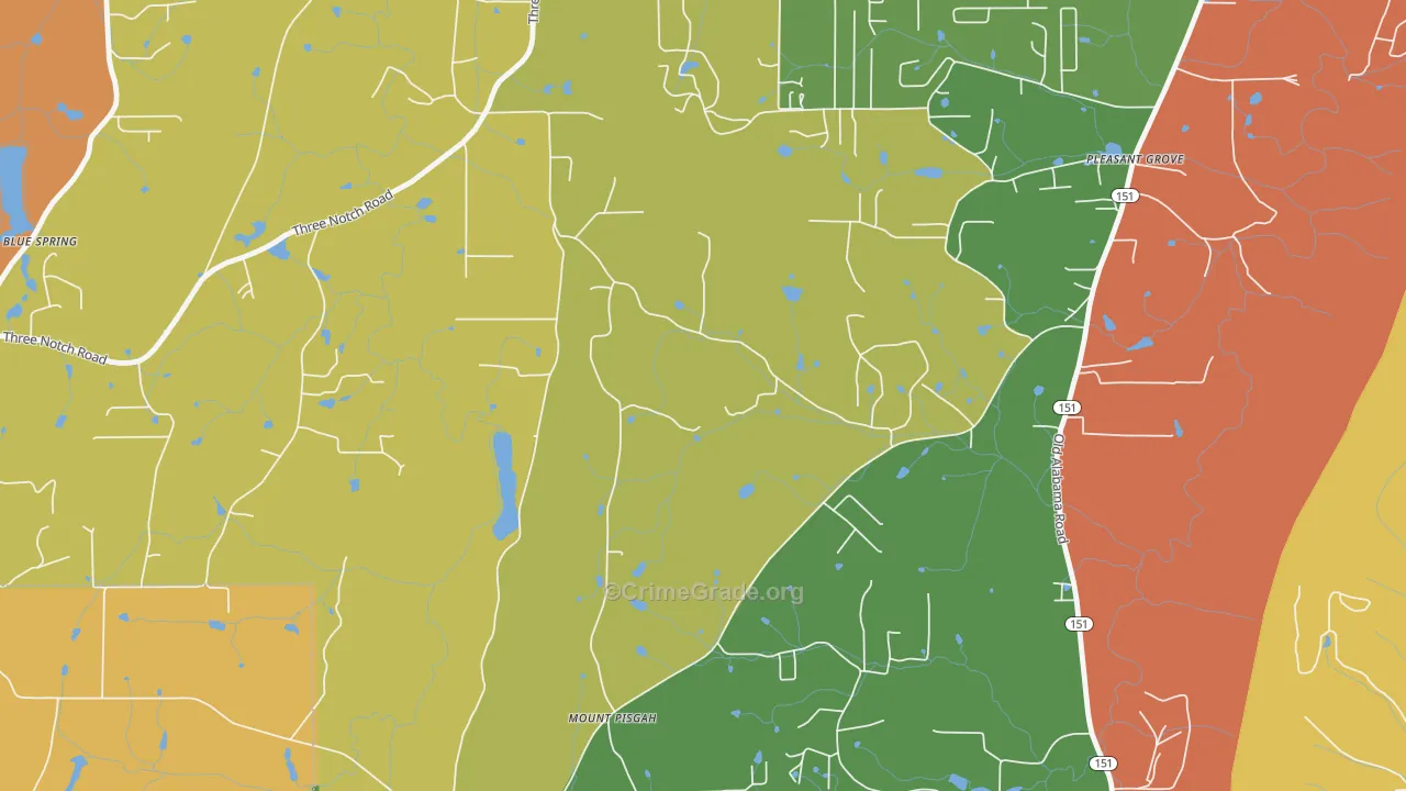 Burning Bush, GA Map of Robbery Rates