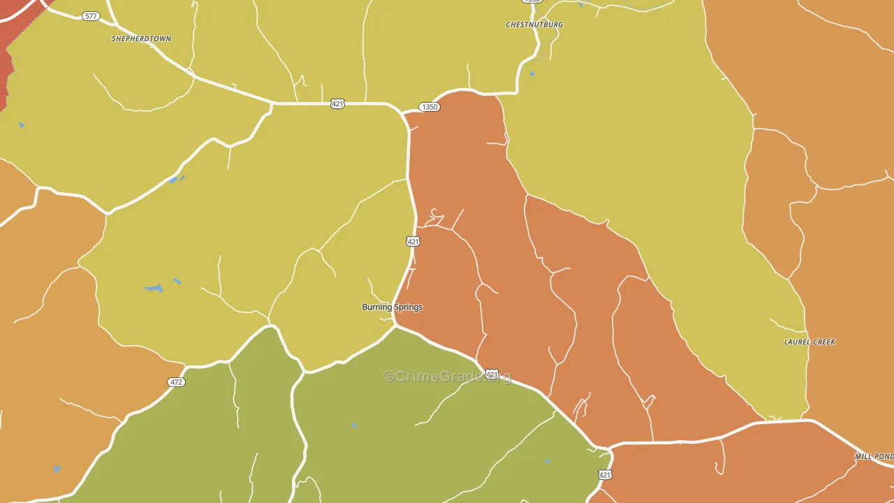 Burning Springs, KY Map of Robbery Rates