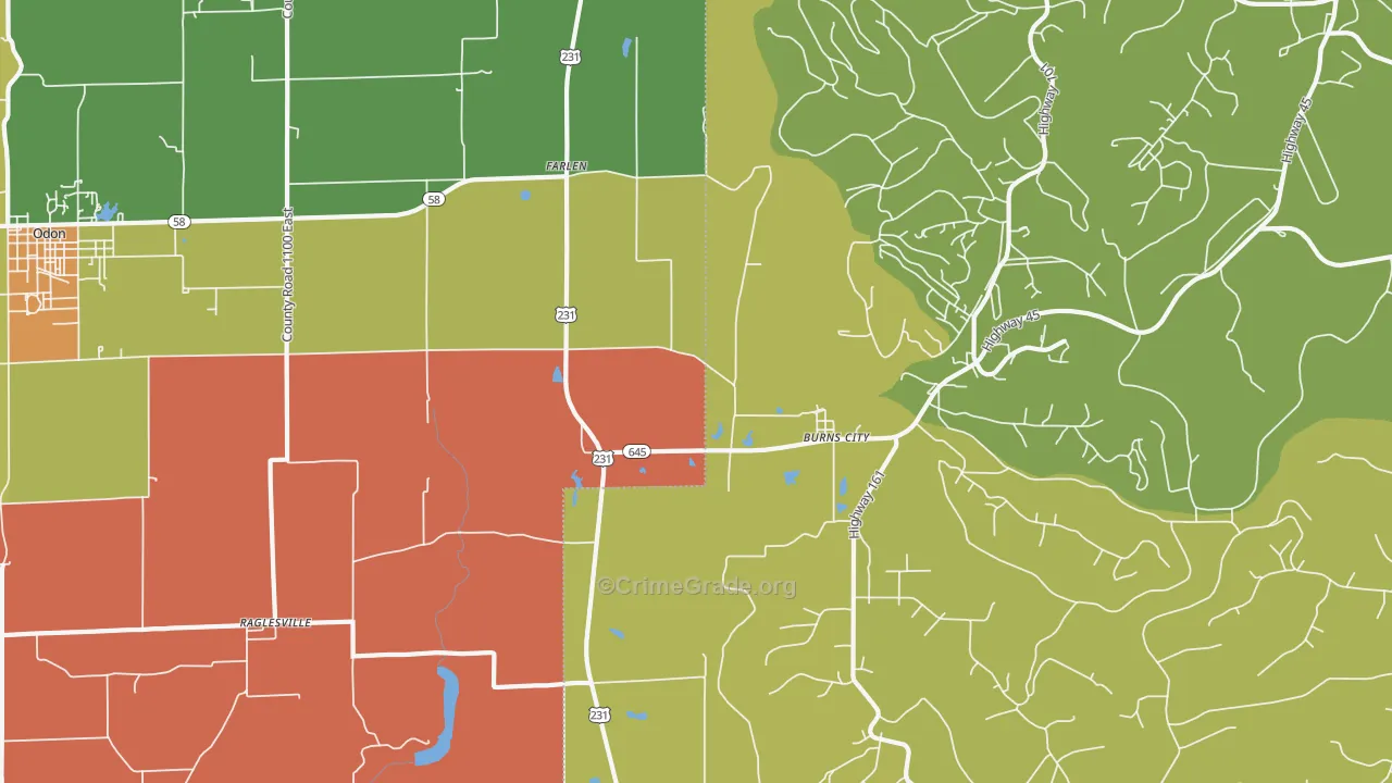 Burns City, IN Map of Robbery Rates